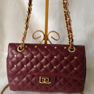 Bolsa Matelassê Aplicação Strass Marsala