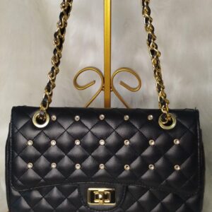 Bolsa Matelassê Preta Strass Média