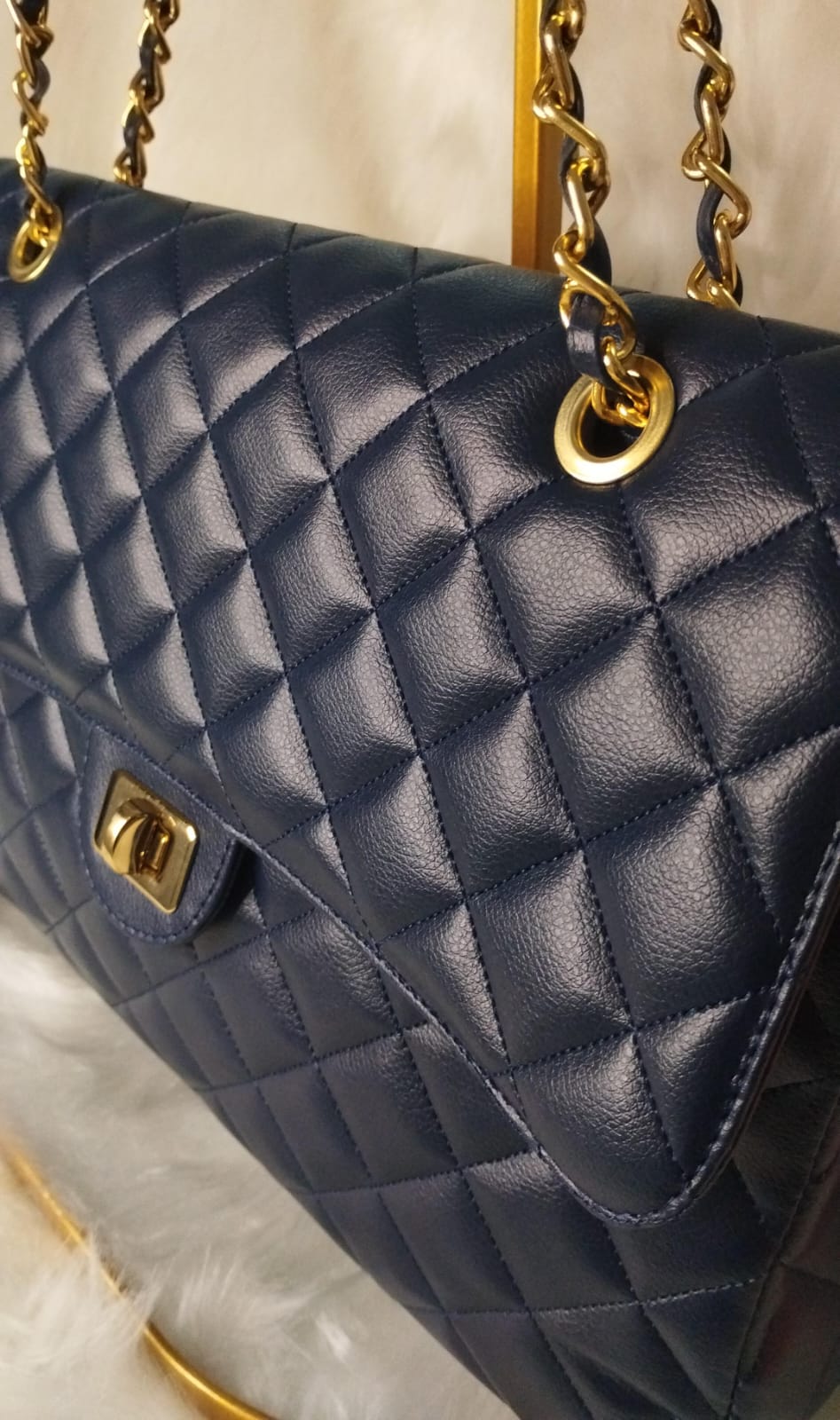 Bolsa Grande Matelassê Âmbar Azul Marinho - Image 3